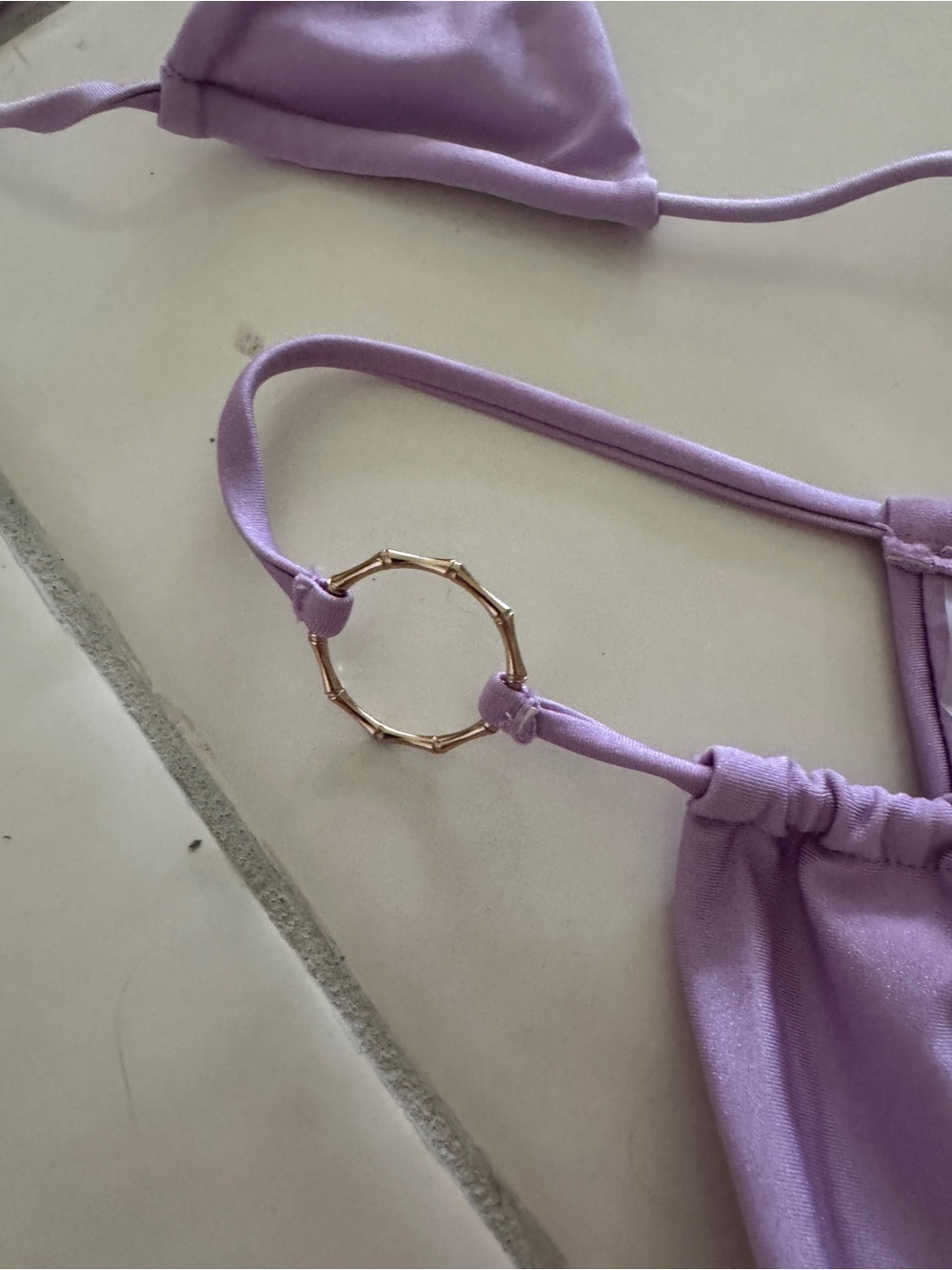 Lilac Triangle String Bikini Set with Gold Rings - Picture 3 of 7